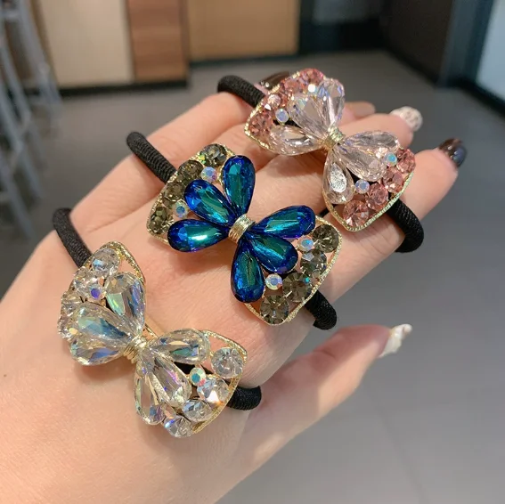 Hochwertige koreanische Kristall-Metallschleifen, hohe elastische Haarbänder, neues Seil, Krawatte, Flash-Diamant, Gummi-Zubehör für Frauen