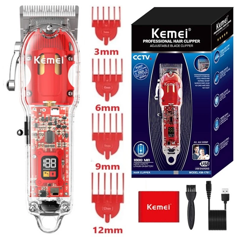 Kemei 1761 Professional Cordless Hair Clipper for Men Lithium Beard