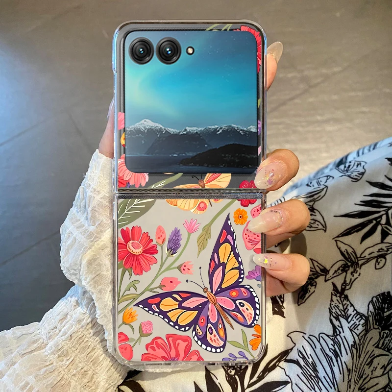 Rose and Butterflies Printed Shockproof Clear Folding Phone Case