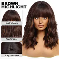Perruques courtes à reflets bruns avec frange, cheveux naturels ondulés pour femmes blanches, perruque Bob synthétique résistante à la chaleur, longueur d'épaule 3