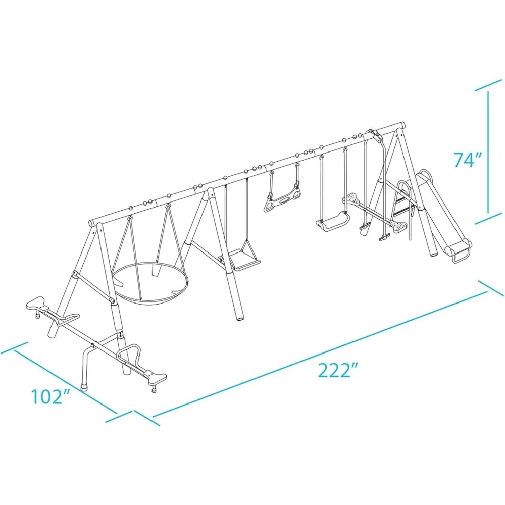 Deerfield Outdoor Playground Swing Set with Slide, See Saw, Trapeze Swing, Fun-Glidr, Swing Seat, and Stand N Swing 5