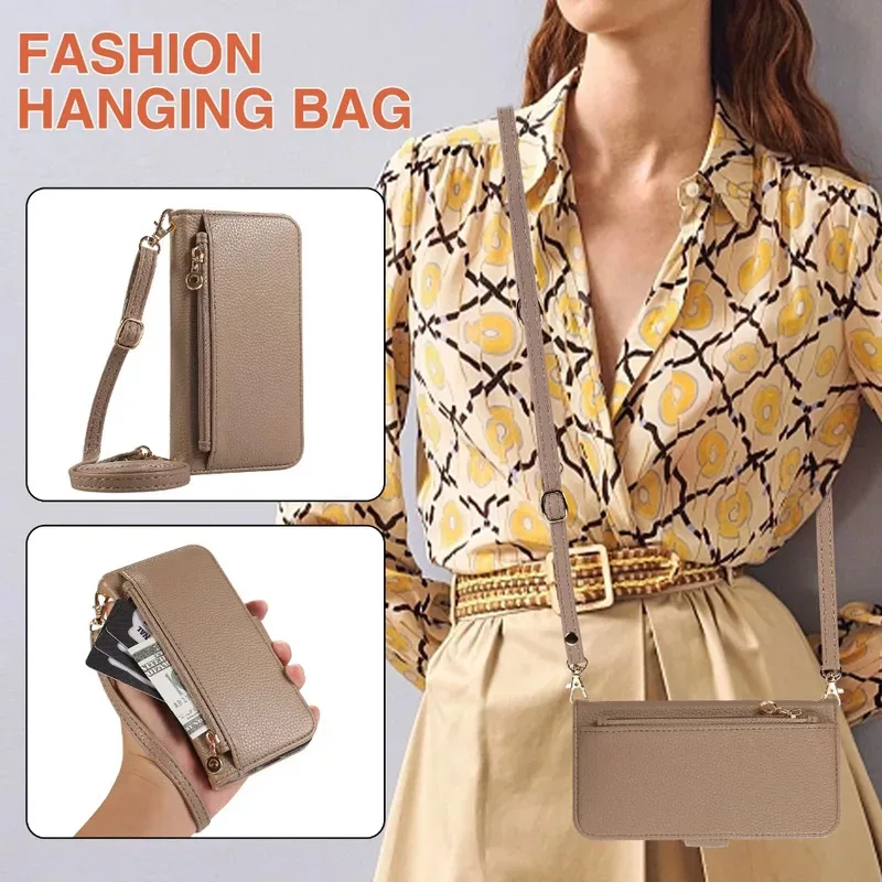 Sleek Leather Crossbody Wallet with Card Holder and Phone Case