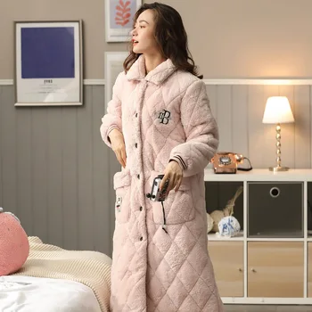 겨울 신상품 부드러운 나이트 가운 이불 여성 가운, 따뜻하고 두꺼운 목욕 가운, 긴 코랄 플리스 목욕 가운, 잠옷, 홈 의류