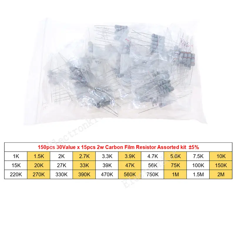 1/8W 1/4W 1/2W 1W 2W 3W 5W Carbon Film Resistors Assorted Kit 5% Electronic Components DIY Color ring resistor package - Image 11