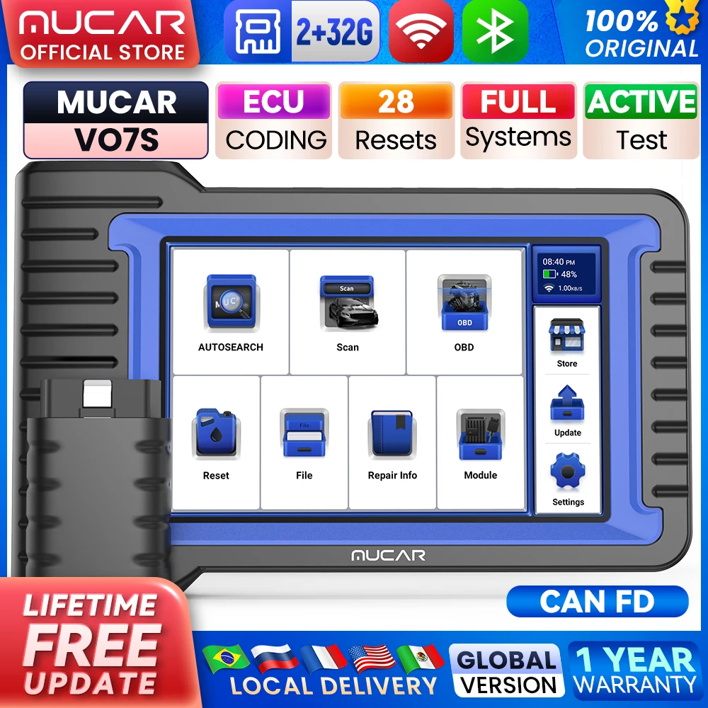 MUCAR VO7S CANFD herramienta de escaneo profesional Control bidireccional codificación ECU herramienta de diagnóstico de coche sistema completo escáner OBD2