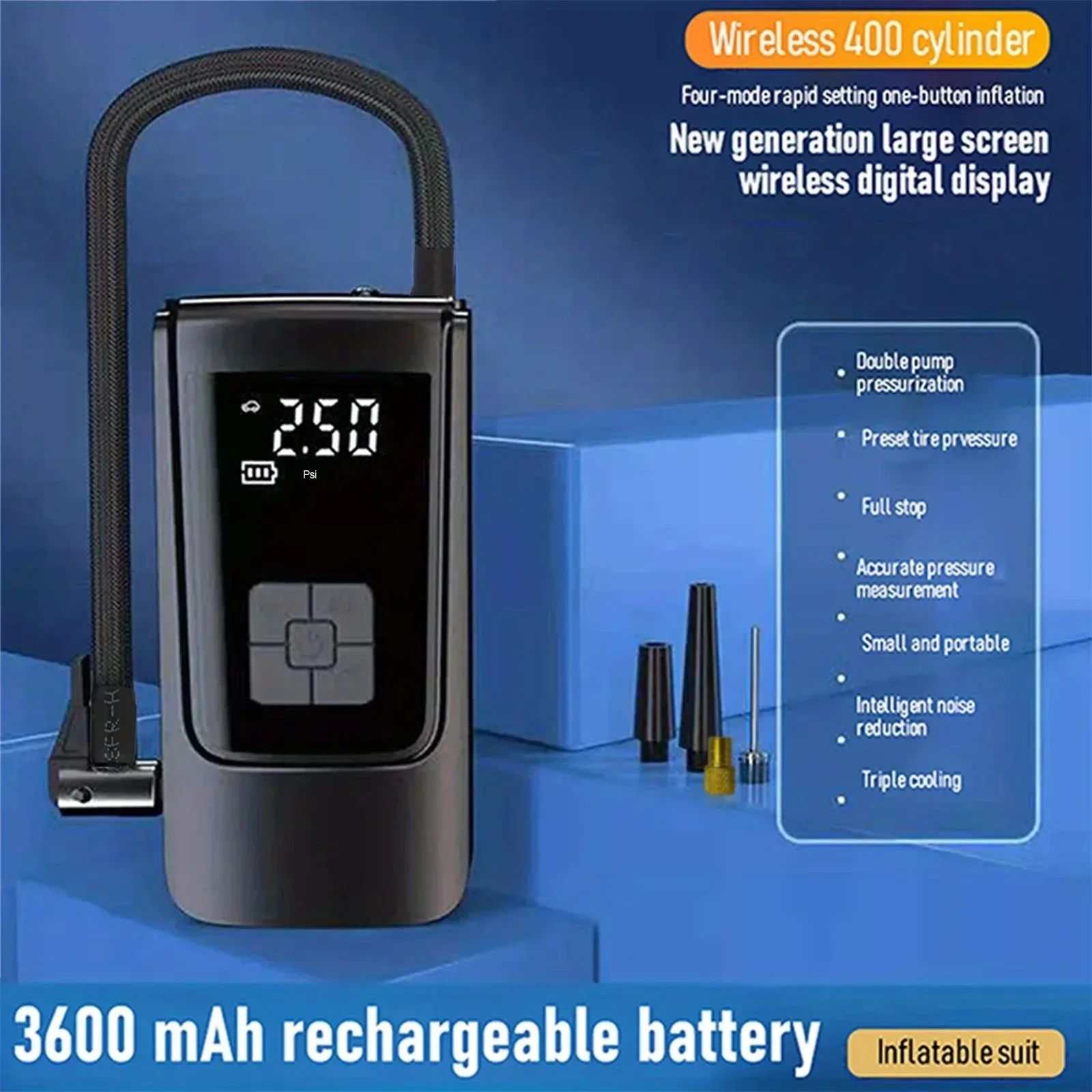 Portable Electric Air Compressor 6000mAh S9 Battery/Air Pump Operated,0.1-10.3bar/3