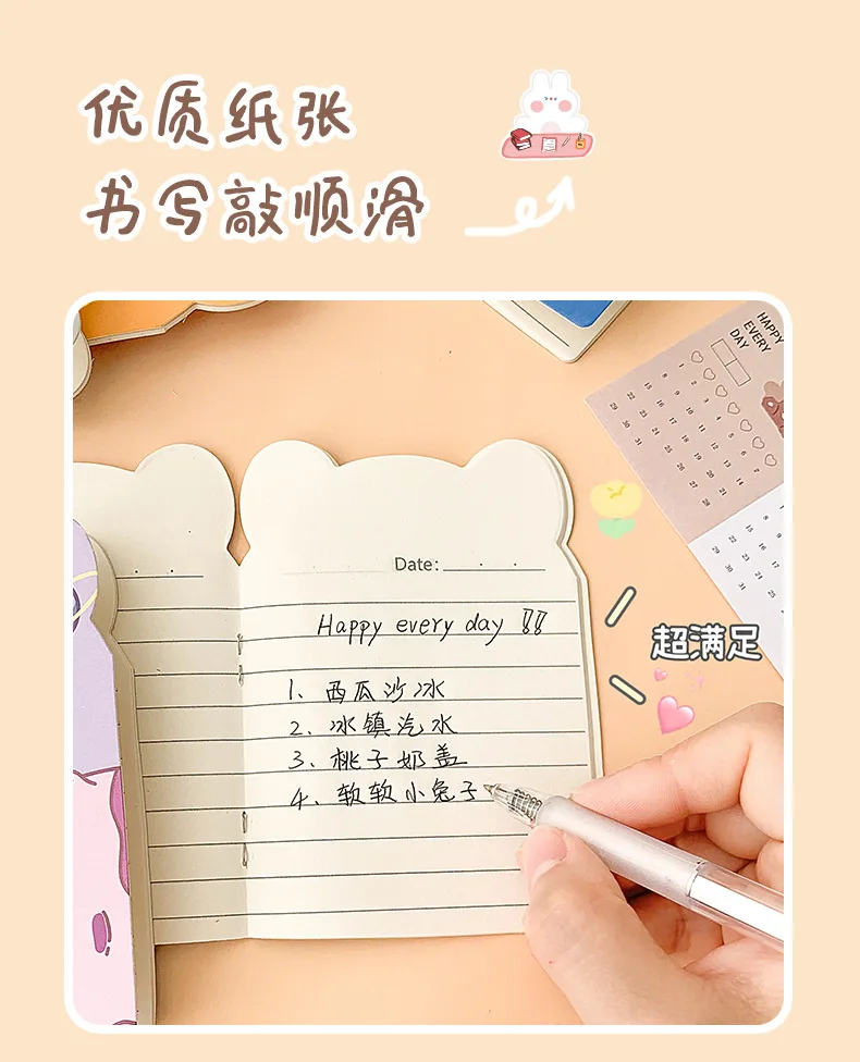 Ästhetisches Niedliches Notizbuch Kawaii Cartoon Taschenjournal für Mädchen Tragbare Geschenkidee für Tagebuchführung Schule und Leben – Detail 5