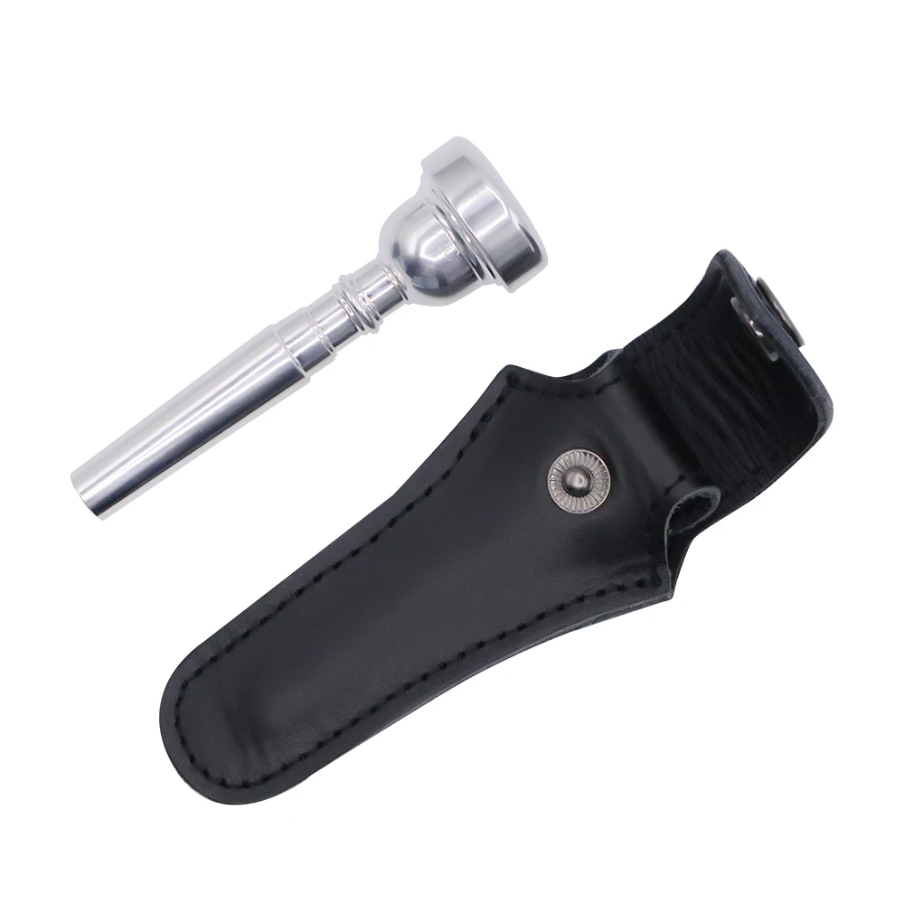 Trumpet Mouthpiece Silver-plated with Leather Mouthpiece Pouch Case Bag 1.5C 1-1/2 Trumpet Accessories