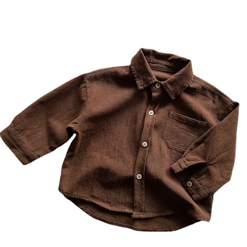 Autumn Children Long Sleeve Shirts Solid Color Tops Toddler Boys Girls Cotton Clothes Kids Turn-down Collar Shirts kids shirts boys shirts