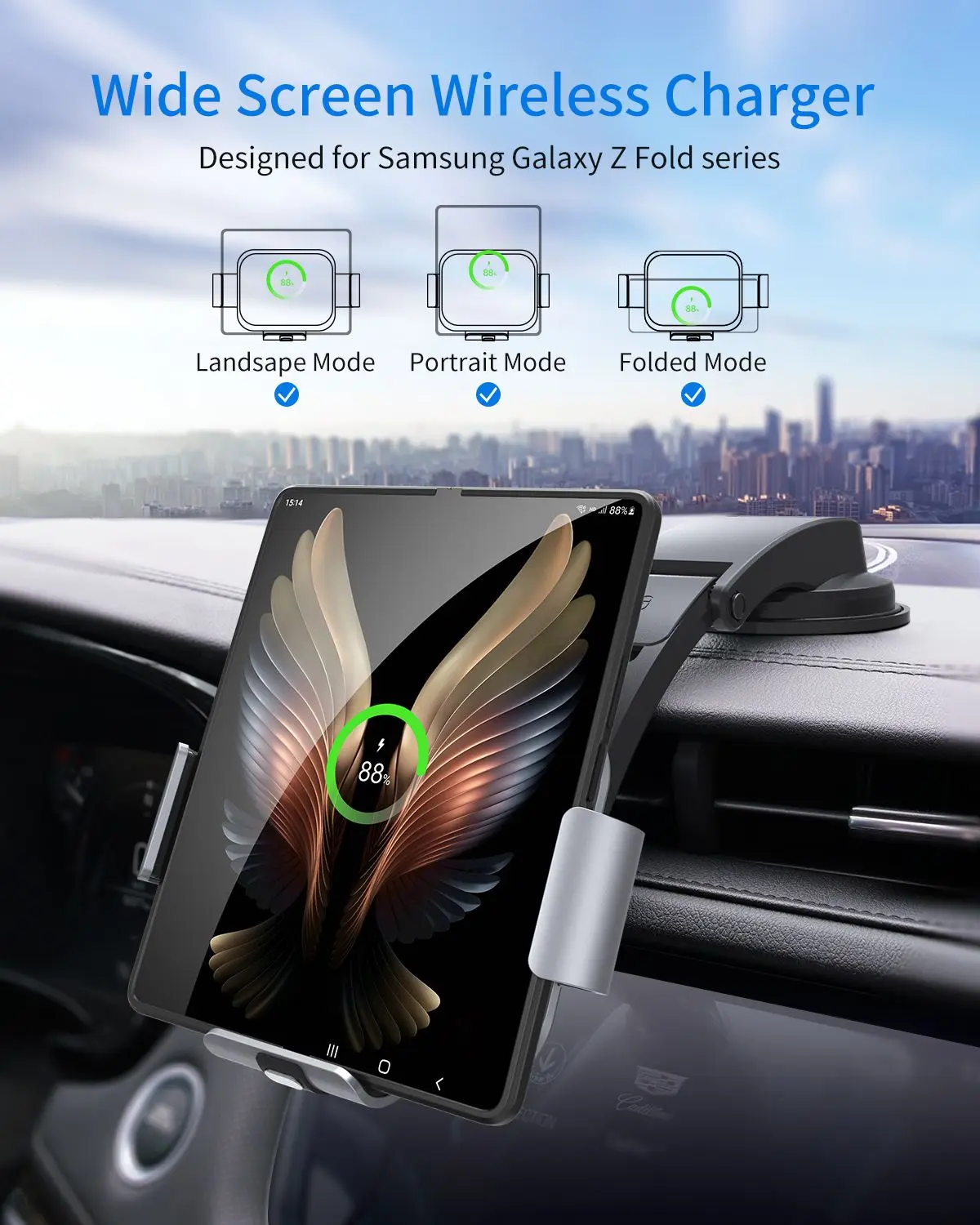 15W Wireless Charger Stand Holder Dual Coil Faltbare PH Auto Schnellladestation für Samsung Galaxy Z Fold 4 3 2_voghion.com