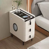 Tables de chevet intelligentes à 3 niveaux, armoire de chevet étroite en bois massif, rangement de luxe pour chambre à coucher, Table d'appoint minimaliste avec Station de recharge 1