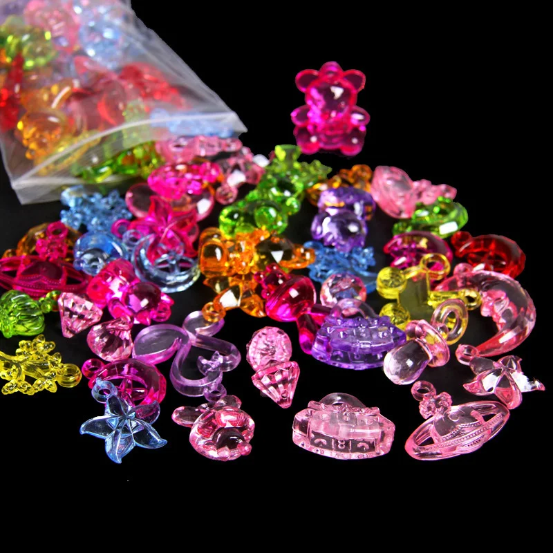 

Children's Crystal Acrylic Toys Colorful Gems Creative DIY Beads With Crystal Rope For Kids Girls Gift