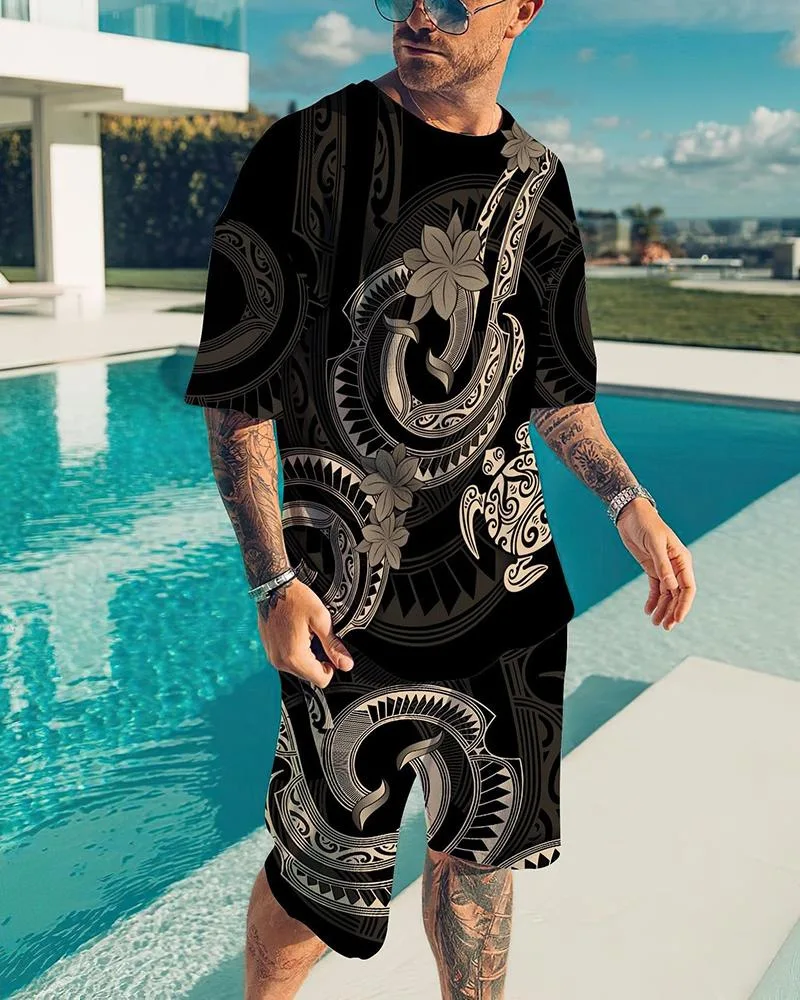 Summer Tshirt Shorts Tracksuit Set For Men Luxury Oversized 2 Piece Set Fashion Trendy Sportwear Outfits Clothes