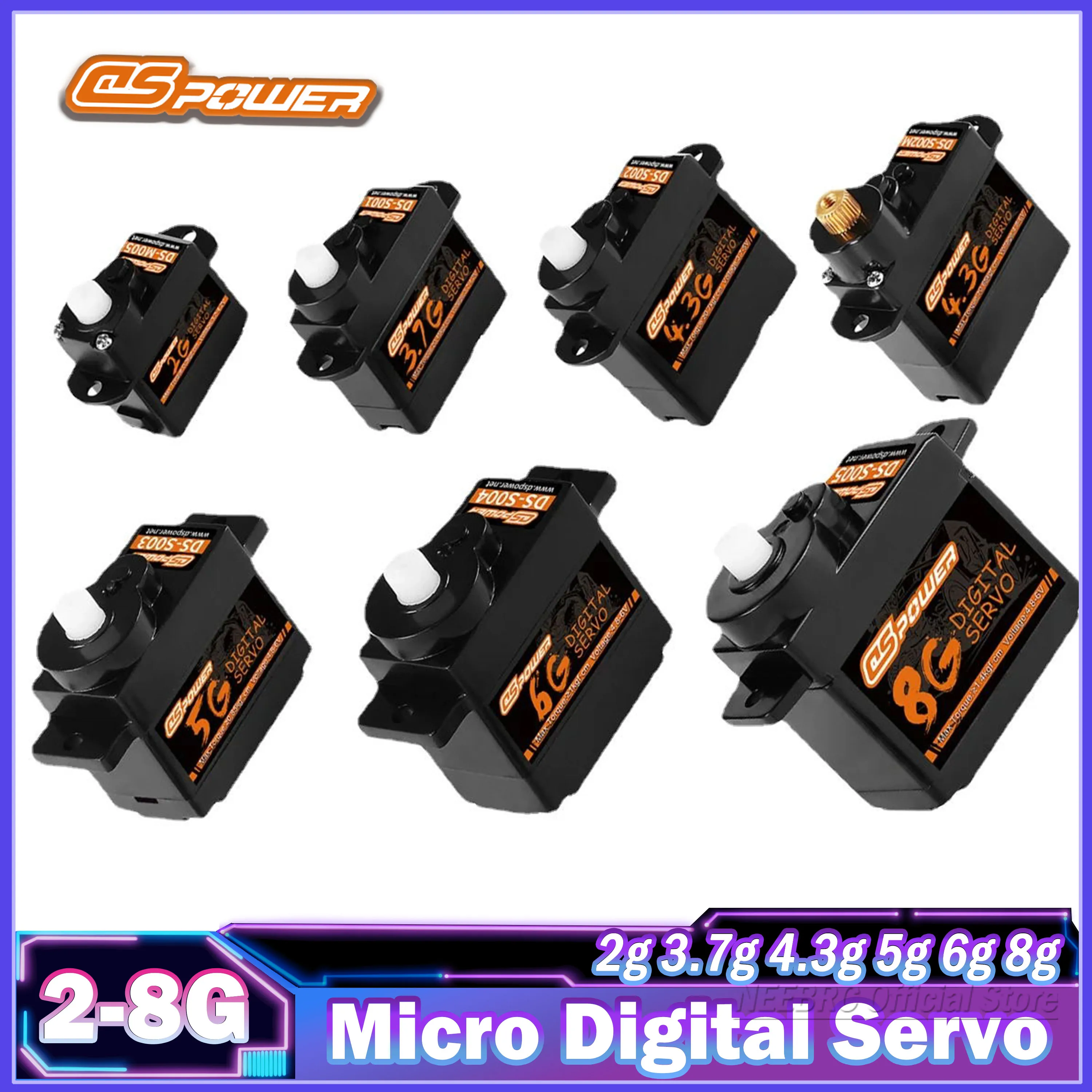 

DSPOWER 2g 3.7g 4.3g 5g 6g 8g Micro Digital Servo Mini Motor for F949S K110S Indoor Flight Airplane Helicopter RC Boat Car Robot