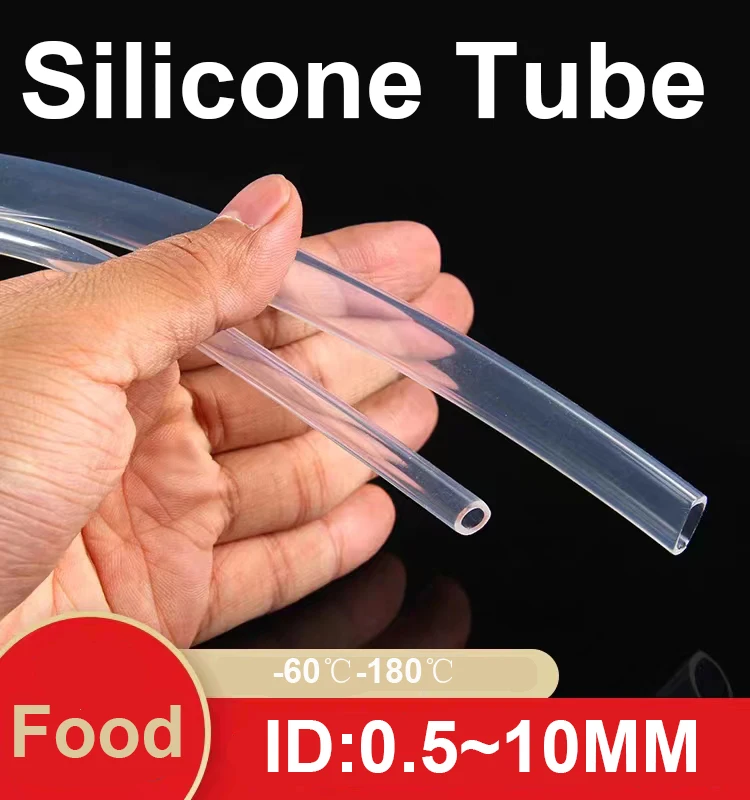 3/5 Meters Food Grade Clear Transparent Silicone Rubber Hose ID 0.31 2 3 4 5 6 7 8 9 10 mm O.D Flexible Nontoxic Silicone Tube