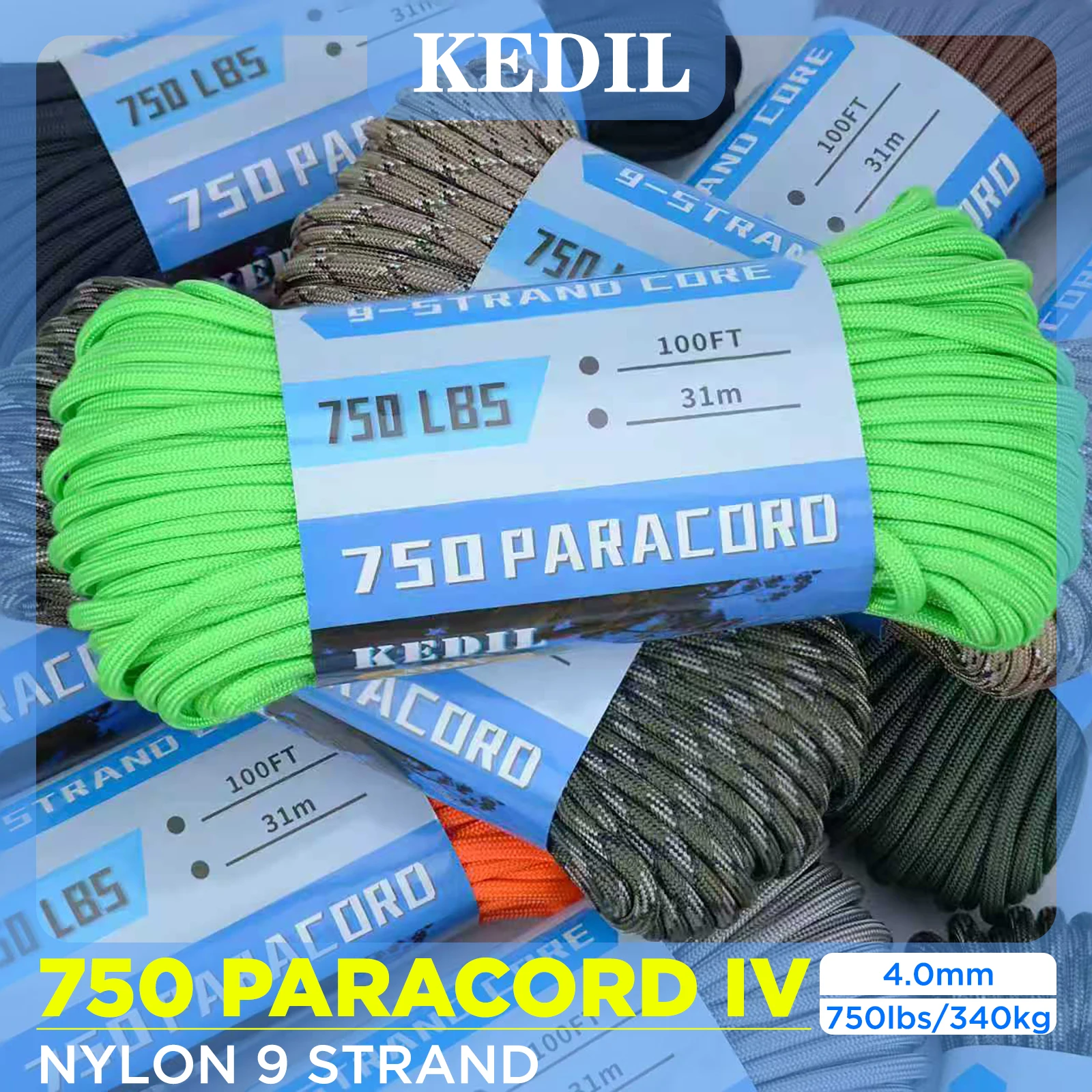 Durable Nylon 9-Core Military-Grade Paracord Rope for Outdoor and DIY Projects