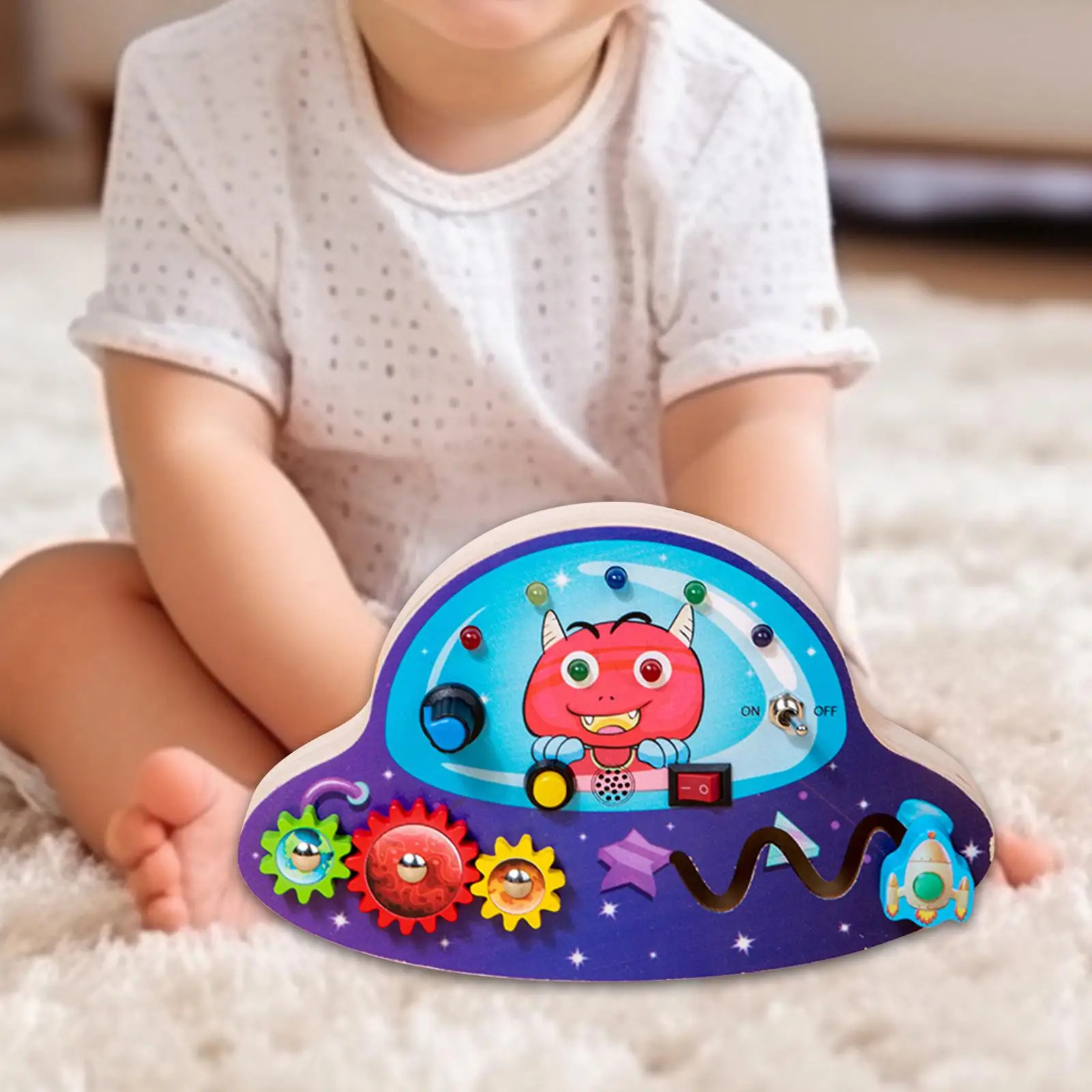 

Wooden Busy Board with LED Light Travel Toy Fine Motor Skills Development Wooden Sensory Toy for Kids Preschool Gifts Boys Girls