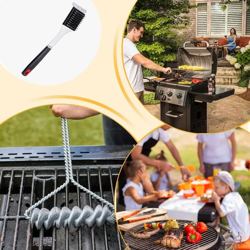Grill Brush Versatile Grill Cleaning Kit Efficient Scraper Stainless Steel With Handle Scrubber BBQ Brushes For