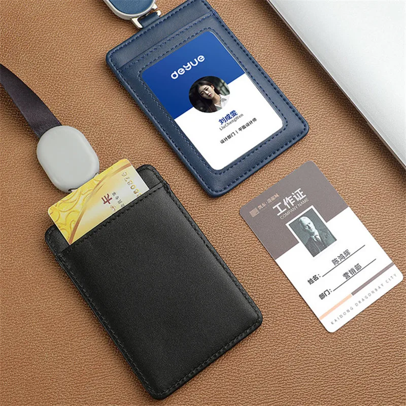 Credential Holder Genuine Leather Retractable Badge Holder Business Employee ID Card Luxury Lanyard Identification Card