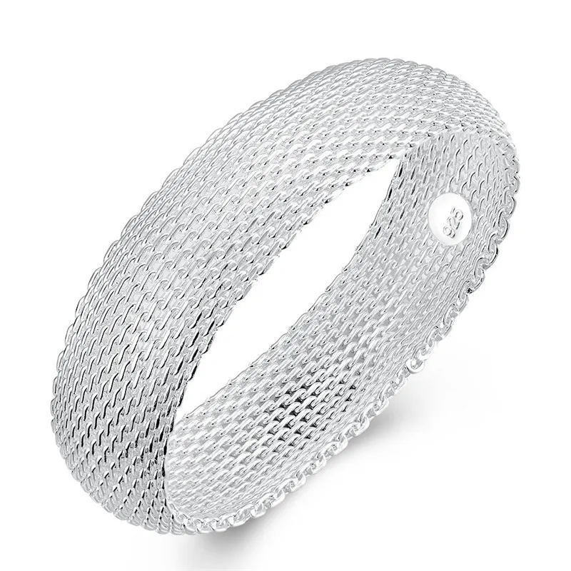 Fashion Silver Color Big Web Bangle Bracelet For Women 925 Stamp Wedding Engagement Trendy Jewelry Factory Price Wholesale 2