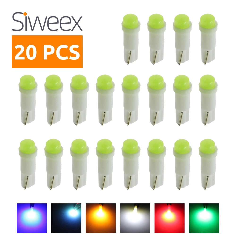 led car bulbs 20 Pcs T5 1 Led DC12V Ceramic Dashboard Gauge Instrument Car Auto Side Wedge Light Lamp Red/Green/Yellow/Blue/White