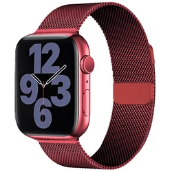 Elegant Milanese Loop Metal Strap for Apple Watch - Premium Stainless Steel Band (Wine Red)