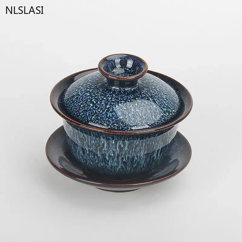 Tea set 140ml Vintage Ceramics Gaiwan Handmade with Lid Tea cup Home tea infuser Tradition ceremony accessories Portable set
