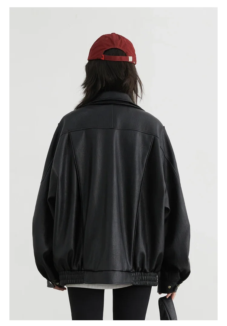 CHIC VEN Women PU Jacket New Loose Retro Motorcycle Faux Leather Quilted Coat Female Overcoat Thick Warm 2025 Spring Autumn Top