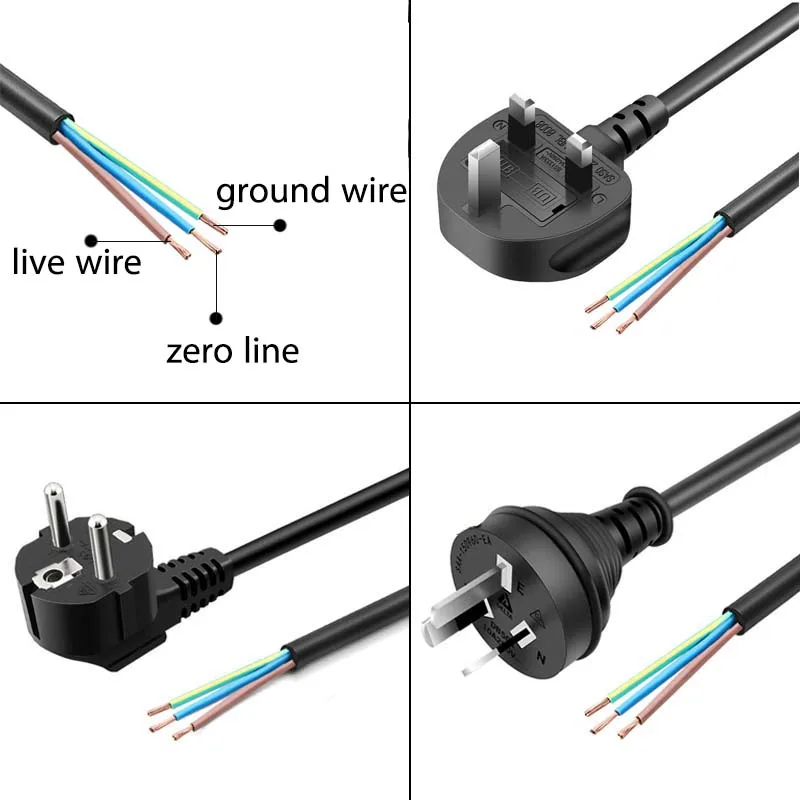Universal 3-Pin Pigtail AC Power Cable with Bare Tail Connector