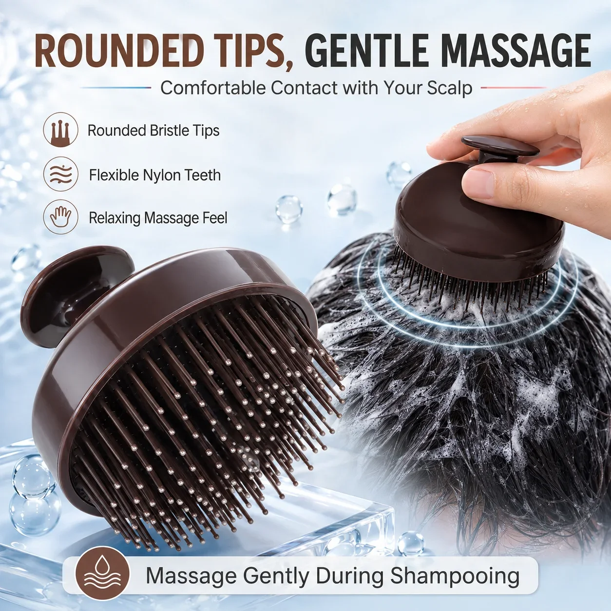 Spazzola per Massaggio del Cuoio Capelluto con Setole a Doppia Lunghezza, Pettine Districante per Capelli Bagnati e Asciutti, Impugnatura Ergonomica per Uomini e Donne, Cura dei Capelli sotto la Doccia - immagine 3