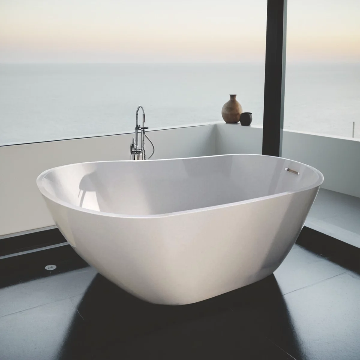 Glossy Acrylic Freestanding Soaking Bathtub with Chrome Overflow and Drain 3