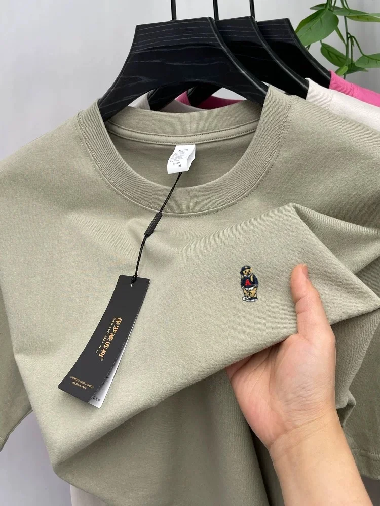 High-End-T-Shirt für Herren aus 100 % Baumwolle mit kurzen Ärmeln Luxusmarke Cartoon-Bär-Stickerei koreanischer Stil Jugend lässig Rundhalsausschnitt neues Oberteil – Detail 11