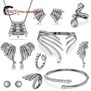 Original 2025 New Black Crystal Fine Jewelry Set for Women Geometric Ring Necklace Earring Charm Black Jewelry