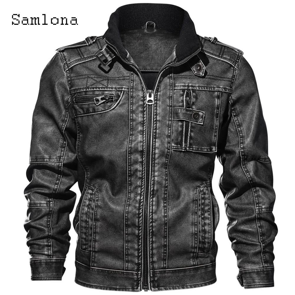 

Motorcycle Pu Leather Jackets Men Cargo Jacket Black Faux Leather Coats 2024 Stylish simplicity Fashion Zipper Pockets Outerwear