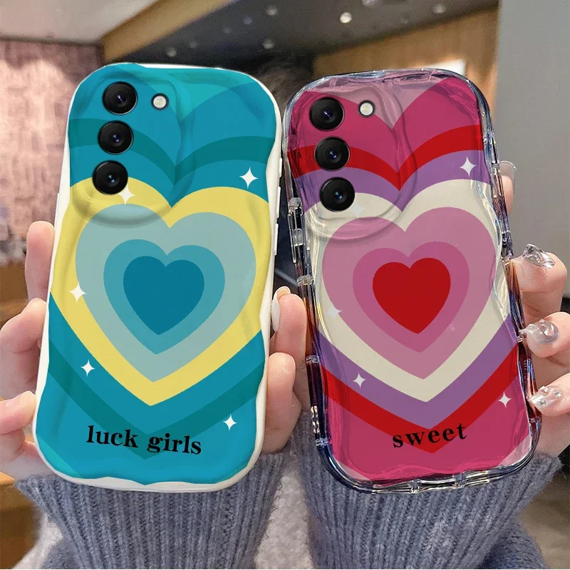 Gradient Love Heart Wavy Edge Phone Case Cover