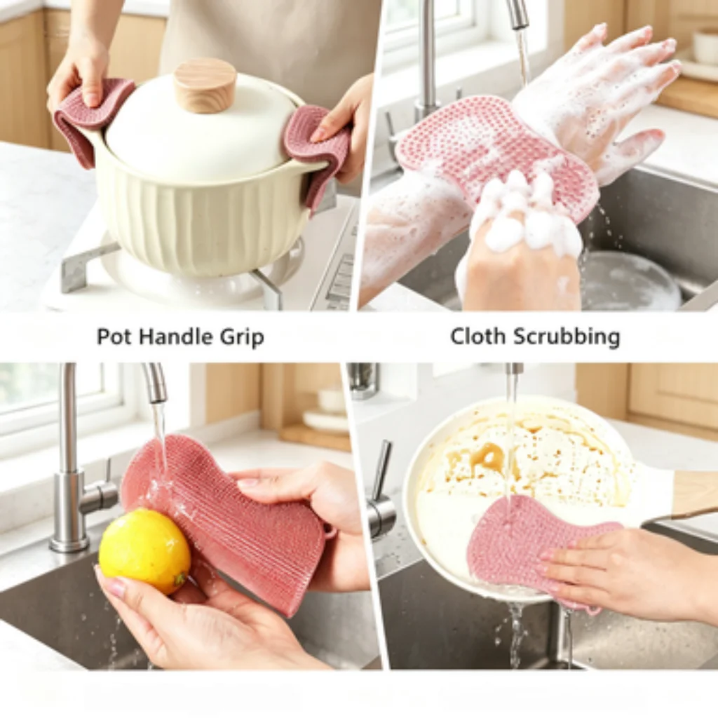 Versatile Silicone Kitchen Scrubber and Soft Cup Cleaner