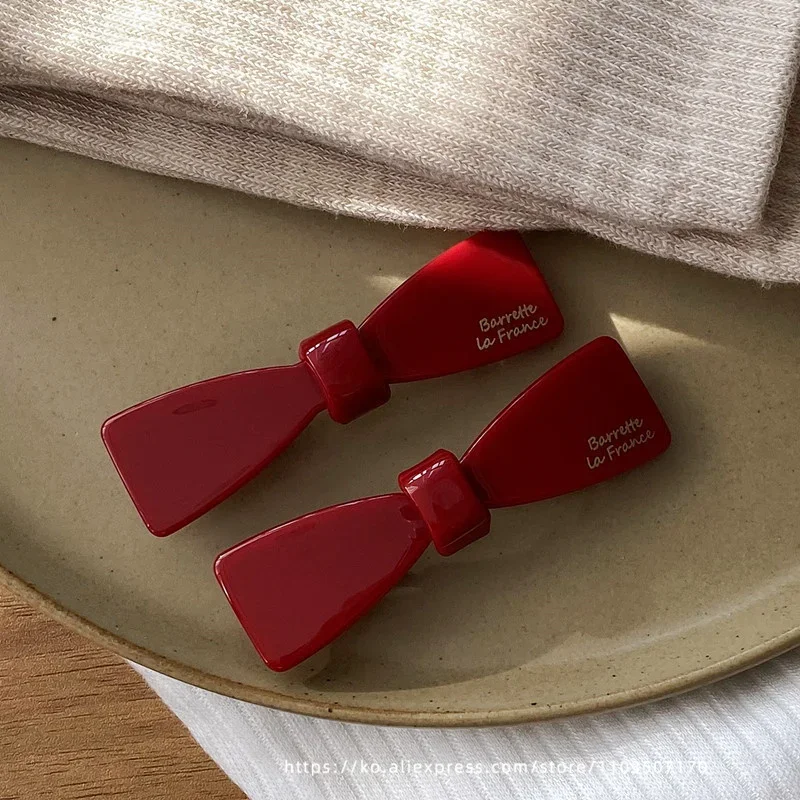 Elegant Wine Red Bow Hair Clip – Korean French-Style Accessory