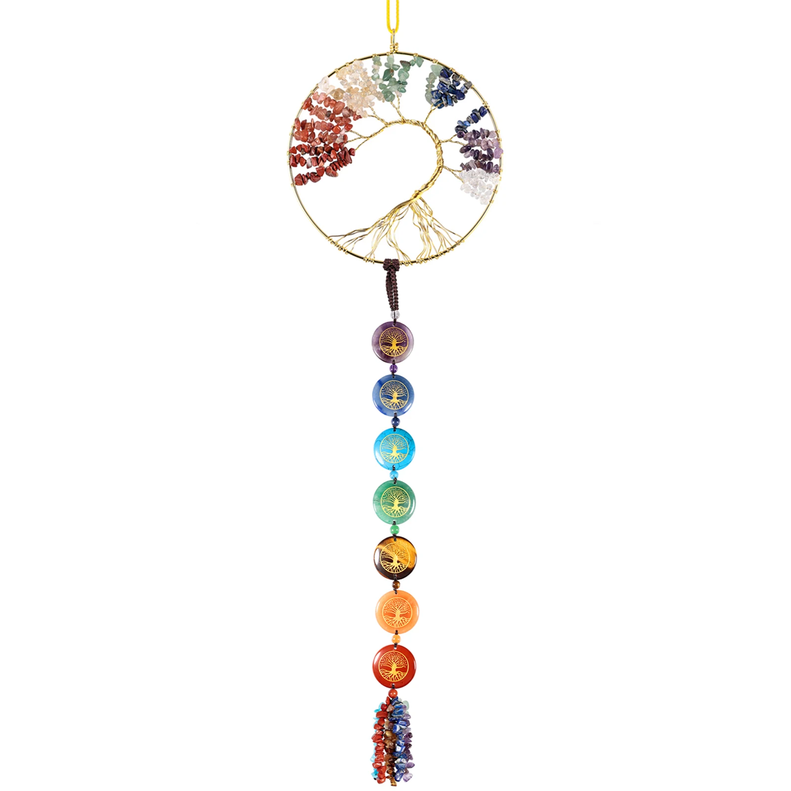 7 Chakra Tree of Life Hanging Ornament Natural Crystal Tumbled Stones Feng Shui Meditation For Wall Window Hanging Decoration