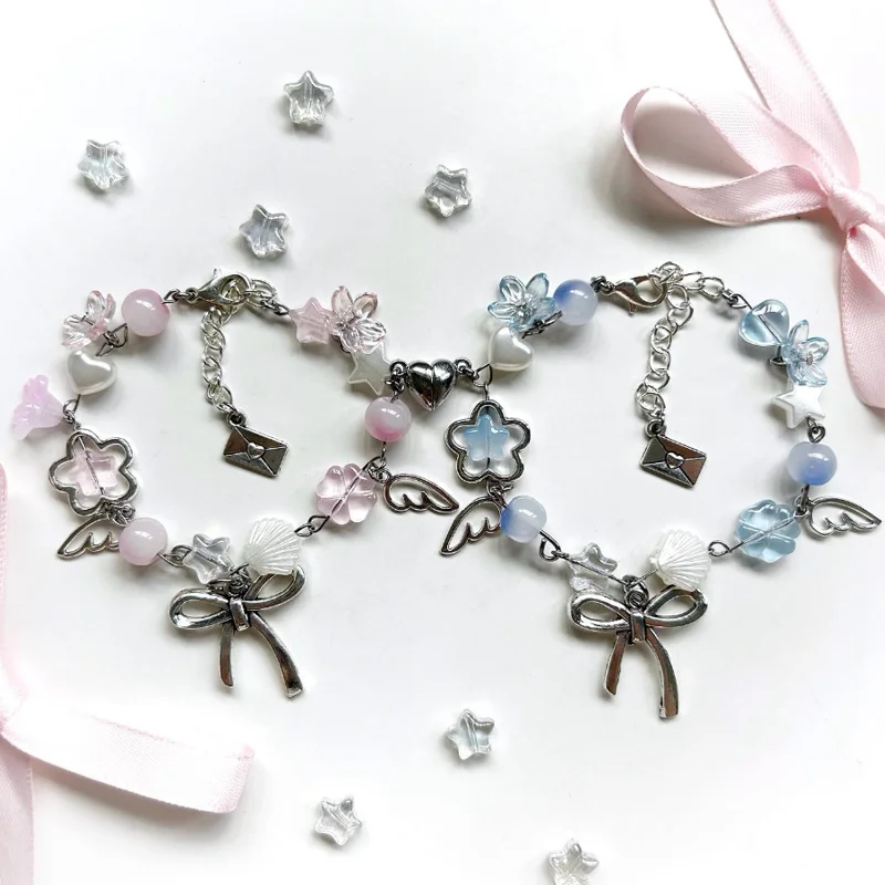 Bracciali Dell'Amicizia BFF Fatti A Mano Con Farfalla - Regolabili, Blu E Rosa, Gioielli Per Migliori Amici