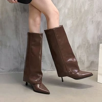 Women Chunky High Boots Pointed Toe Sexy Solid Color Design  Autumn and Winter New 2024 Trend Retro Fad Woman Boots Size 35-42 - Image 4