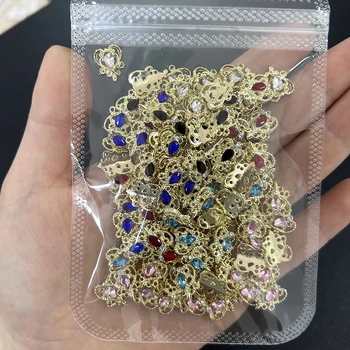 10pcs/bag 3D Retro Alloy Nail Charms Metal Zircon Nail Diamonds Rhinestones Nail Art Decoration DIY Luxury Nail Jewelry 8.4*13mm 1