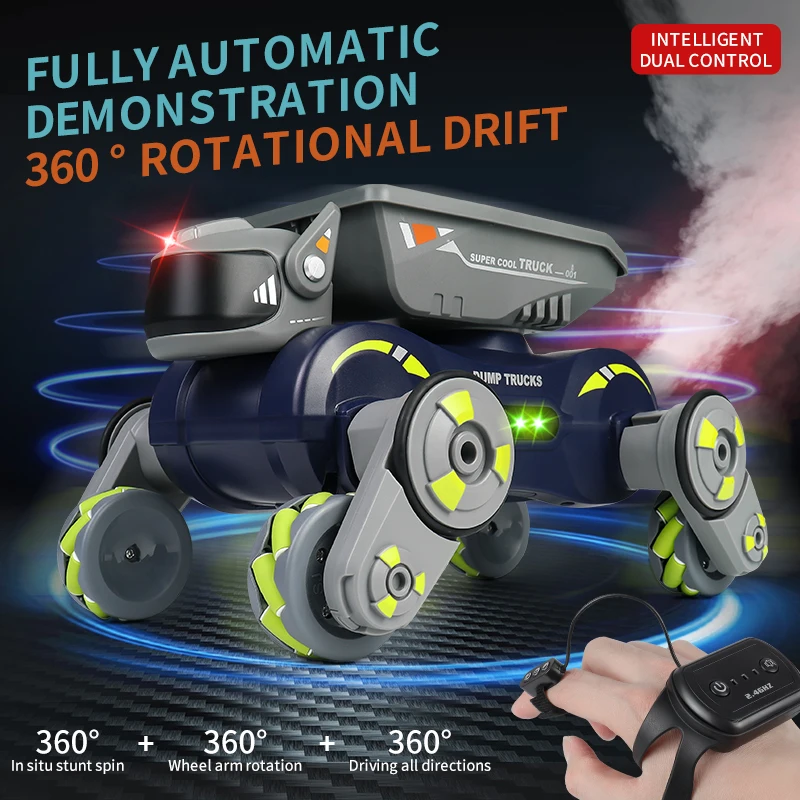 Rc Stunt Car 8-Wheel Mechanical Robot Dog with Lights Spray for Kids Remote Gesture Sensing Control Electronic Pet Toy Car