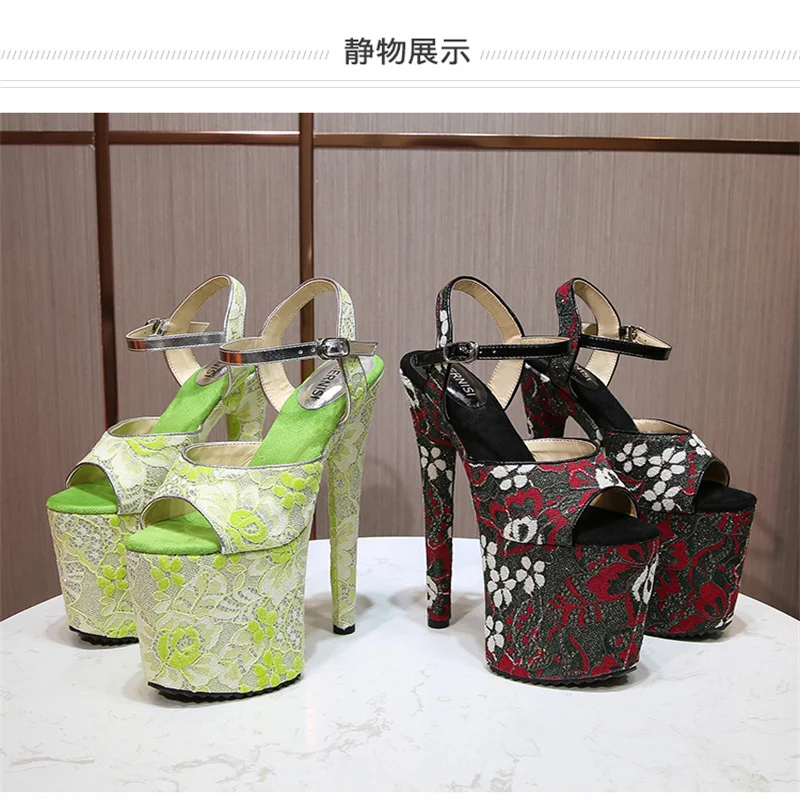 

Size 34-46 Black Sandals 20cm Ultra High Heel Sandals Sexy Stripper Shoes Women Gladiator Platform Sandals Party Shoes