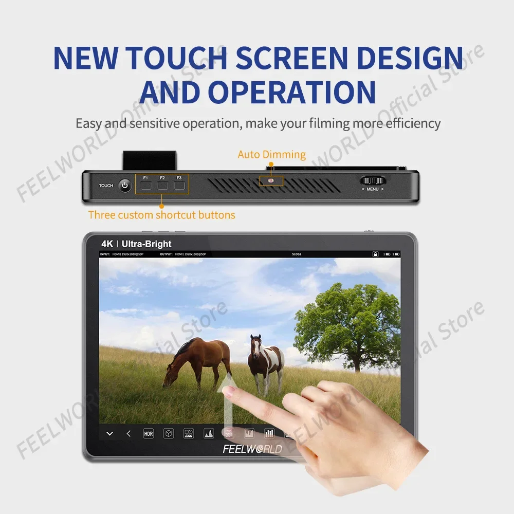 FEELWORLD LUT11S 10.1 Inch Monitor 2000nit Ultra Bright IPS Touch Screen 3DLUT 3G-SDI HDMI-Compatibled For DSLR Camera