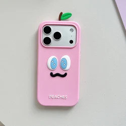 Kawaii 3D Cartoon Honey Peach Shockproof Soft Silicone Phone Case - iPhone 12 Pro Max (Pink)