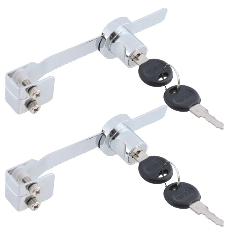 2Pcs Sliding Glass Door Ratchets Lock Drawer Display Case Showcases Lock with Key