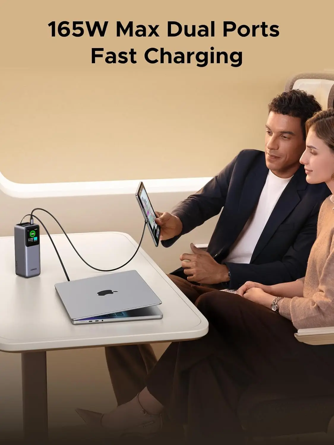UGREEN Nexode 파워뱅크 20000mAh 165W 내장 USB C 케이블 포함 노트북 여행용 휴대용 충전기, 아이폰 17/16 고속 충전 지원