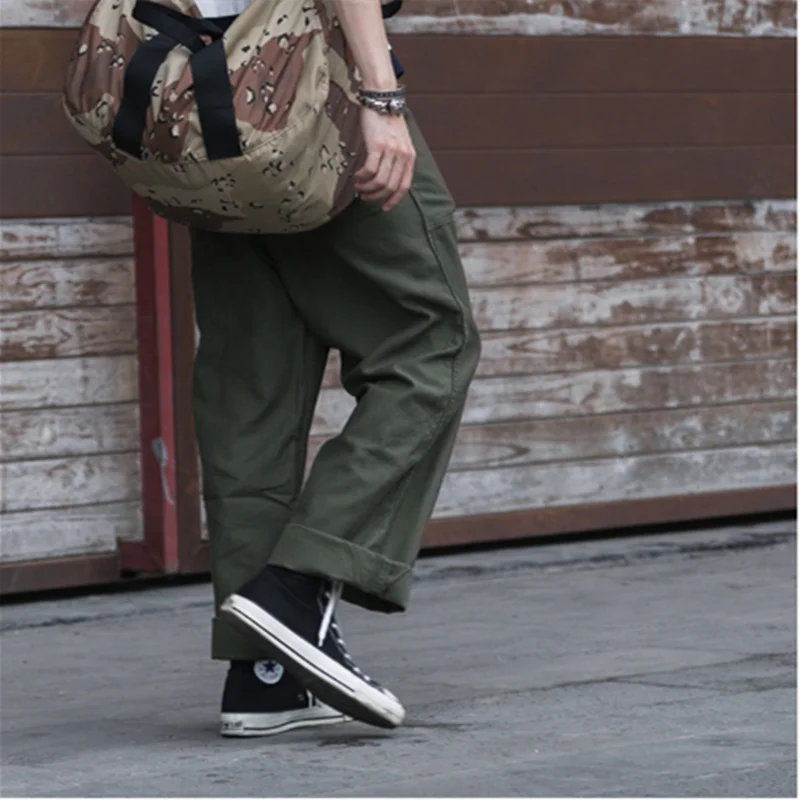 Men's Straight Trousers Outdoor Hiking Training Riding Camp Utility Overalls Heavyweight 10.5oz Loose Bread Pants OG-107