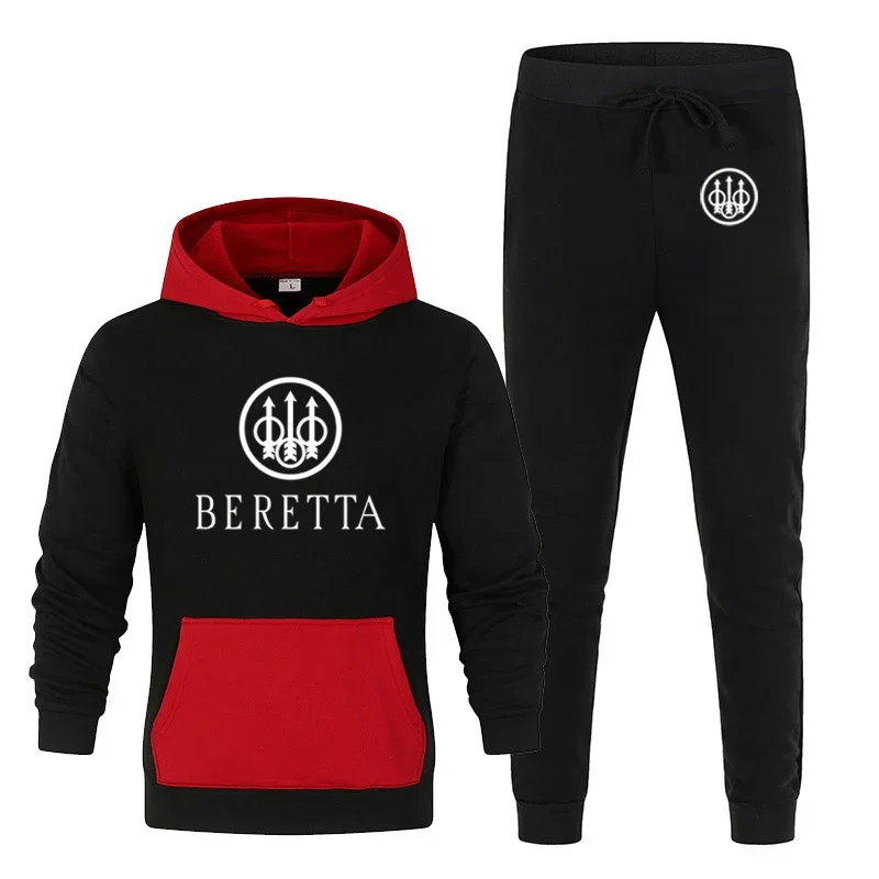 

2024 New Spring Autumn Men's BERETTA Printing 2 Pieces Sets Tracksuit Hooded Sweatshirt+pants Pullover Hoodie Sportwear Suit