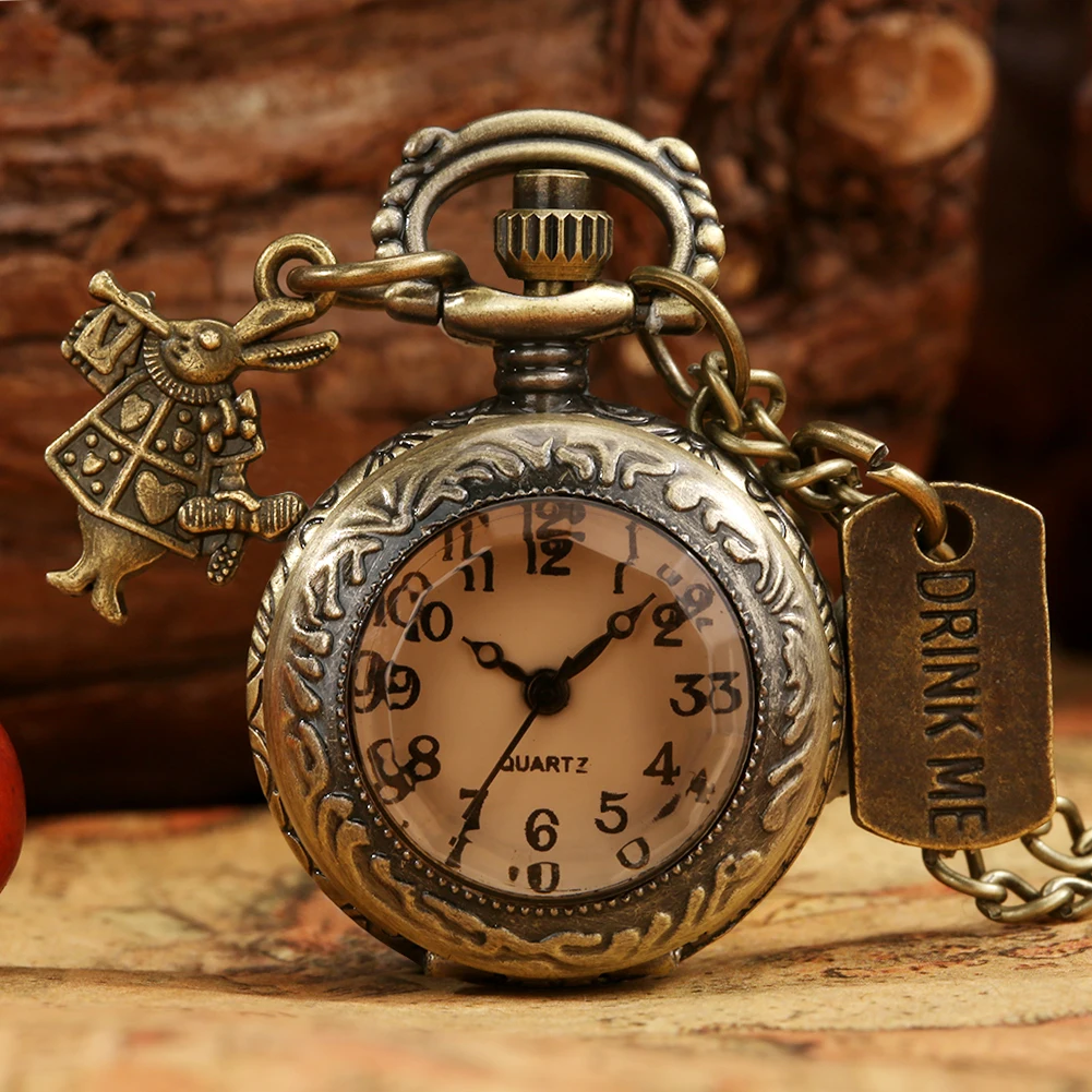 Festival Vintage Bronze Cute Mini Rabbit Pocket Watch with Quartz Movement Gift Pendant Clock for Mlae Kids Relogio Saati